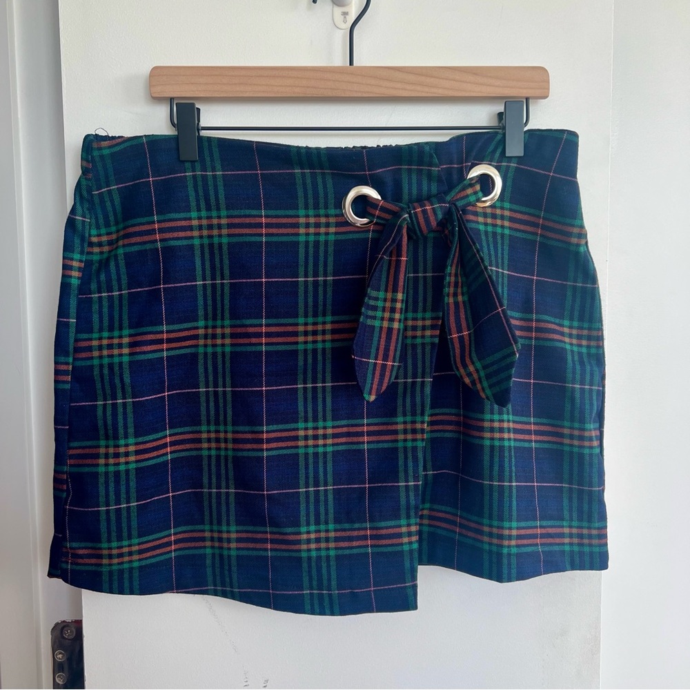 Plaid Skirt with Tie Detail